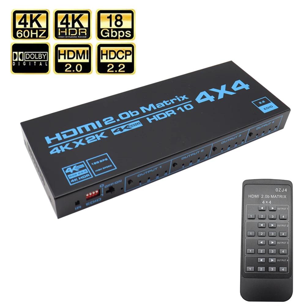 HDMI ȣȯ Ʈ ġ HDCP 2.2 ó ø, EDID   IR  , 4K HDR 4x4, 4  4 ƿ ڽ